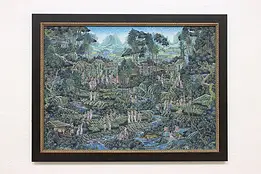 Ubud Town in Bali Vintage Original Oil Painting Punia 30.5" #57496