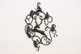 Farmhouse Vintage Iron Plaque Stag & Leaf Wall Sculpture #57065