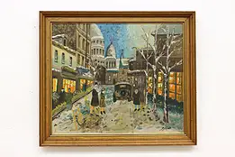 Paris in Winter Vintage Original Oil Painting, Kantz 28" #58251