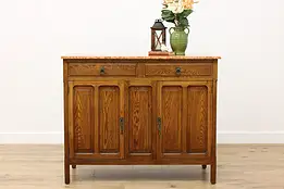 Country French Antique Marble Oak Sideboard Hall TV Console #58401