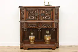 Renaissance Antique Carved Oak Knights & Ladies Cabinet #56611