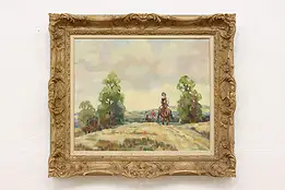 Country Horse Ride Vintage Original Oil Painting Steward 32" #57501