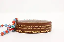 Italian Vintage Gold Tooled Leather Jewelry Keepsake Box #58273