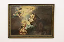 St. Francis & Angels Antique Original Oil Painting 56.5" #57951