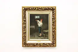 A Quiet Smoke Antique Original Oil Painting Rollo 25.5" #58240