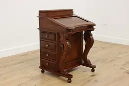 Ship Captain Davenport Vintage Carved Mahogany Desk #58258