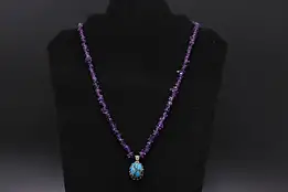 Beaded Amethyst & Turquoise Pendant 20" Necklace #58174