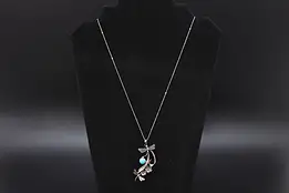 Dragonfly & Flowers Sterling Silver Turquoise 20" Necklace #58175