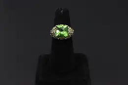 Gold Wash & Green CZ Gemstone Ring Size 7, Signed #58189