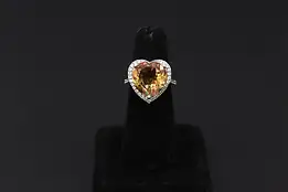 Orange Heart Gemstone & Sterling Silver Size 7 Ring STS #58061