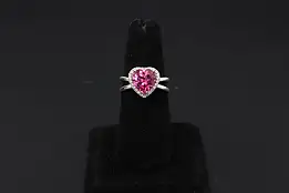 Pink Heart Gemstone & Sterling Silver Size 7 Ring #58192