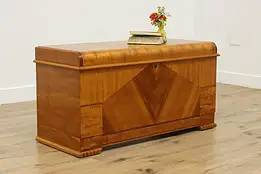 Art Deco Satinwood Waterfall Vintage Trunk or Blanket Chest #58561