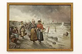 Storm is Coming Harbor Antique Oil Painting Gartner 52.5" #58128