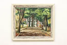 Shady Neighborhood Vintage Original Painting Signed 38.5" #58403
