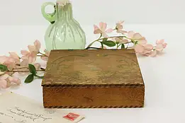 Art Nouveau Antique Burnt Pyrography Jewelry or Keepsake Box #58602