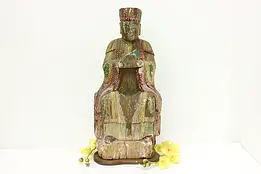 Thai Vintage Temple Salvage Carved Painted God Sculpture 25" #57493