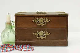 Chinese Vintage Mahogany & Brass Jewelry or Collector Chest #56895