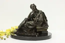 French Classical Woman Vintage Bronze Sculpture Granite Base #58253