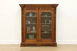 Victorian Antique Walnut Bookcase Carved Heads Secret Drawer #58399