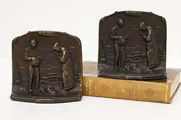Pair of Antique Cast Iron The Angelus after Millet Bookends #56861