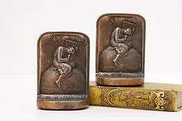 Pair of Cast Iron Antique Woman & Lyre Library Bookends Bron #58307