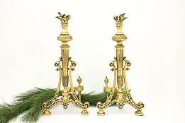 Pair of Classical Antique Bronze Torch Fireplace Andirons #49058