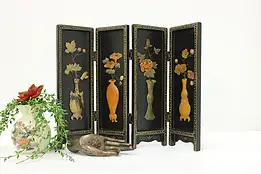 Asian Vintage Carved Lacquer Tabletop Screen, Flower Vases #57363
