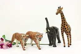 Set of 4 Vintage Hand Painted Leather Jungle Animal Figures #57507
