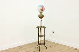 Victorian Antique Adjustable Brass Organ Lamp, Painted Shade #55285