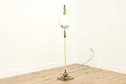 Victorian Antique Painted Iron Floor Lamp, Porcelain Flowers #58427