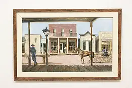 Wild West Town Vintage Original Oil Painting Burnley 48" #58681