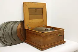 Regina Antique Coin Operated Oak Music Box, 10 15.5" Discs #56882