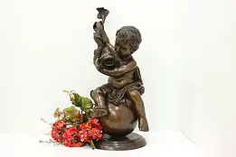 Renaissance Vintage Bronze Cherub with Dolphin Sculpture #58750