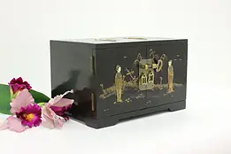 Korean Vintage Lacquer Hand Painted Jewelry Chest, Figures #56894