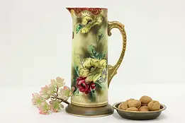 Antique Nippon Hand Painted Japanese Pitcher Vase 12"  #58376