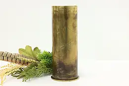 WWI Antique 1918 Brass Artillery Shell Flower Vase Signed #57338