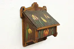 Folk Art Antique Hand Painted Flowers Pyrography Wall Pocket #56056