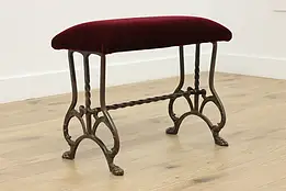 Victorian Antique Cast Iron Footstool Hall Bench, New Fabric #48392