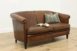 French Art Deco Vintage Sheepskin Leather Settee or Loveseat #58866
