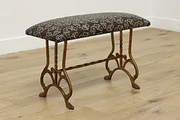 Victorian Antique Embossed Leather & Cast Iron Bench #58895