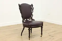 Victorian Antique Rosewood Desk or Parlor Chair, New Leather #47187