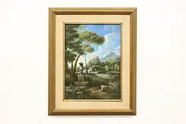 Mountain Castle Antique Original Oil Painting Signed 22.5" #58247