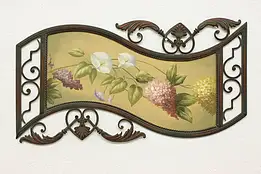 Iron Scrollwork Vintage Hand Painted Flowers Plaque 34" #58661