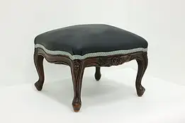 Country French Antique Carved Mahogany Footstool New Leather #59075