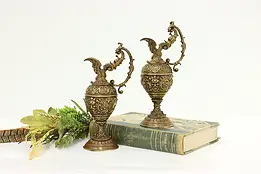 Pair of Renaissance Antique Embossed Brass Pitchers or Ewers #58264