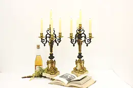 Pair of Renaissance Antique Marble & Bronze Candelabra, Rams #55878