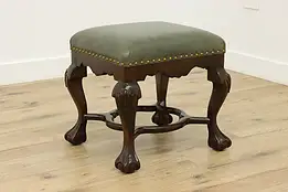 Georgian Vintage Carved Birch Footstool or Bench New Leather #51308