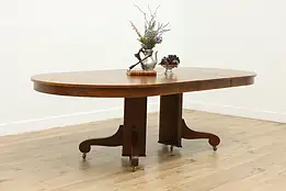 Arts & Crafts Antique 4' Oak Dining Table Extends 8' Lentz #58461