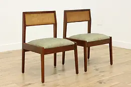 Pair of Midcentury Modern Vintage Walnut & New Fabric Chairs #58952