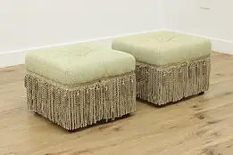 Pair of Traditional Vintage Upholstered Mahogany Footstools #58896